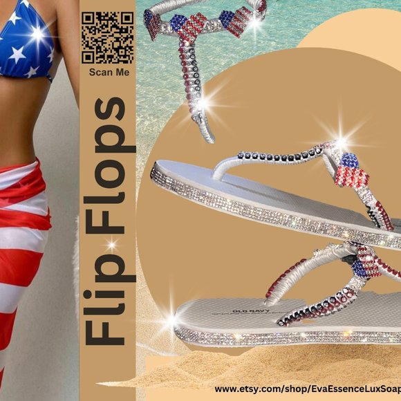 Flip Flops, T-Strap Flip Flops, Women Sandals, Ladies Shoes, Independence Day - Picture 12 of 16